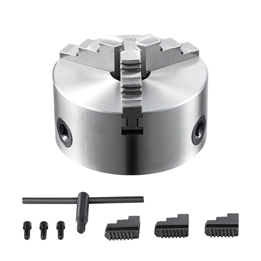 3-jaw lathe chuck, 6'', self-centering lathe chuck, 0.14- 6.3 inch/3.5-160 mm clamping range with T-key fastening screws Reversible jaws, for lathe 3D printer machining Center milling Drilling machine