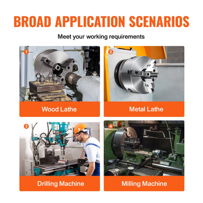3-Backen-Drehfutter 8'' Selbstzentrierendes Drehfutter 0,16-8 Zoll/4-200 mm Spannbereich mit T-Schlüssel Befestigungsschrauben Sechskantschlüssel für Drehmaschine 3D-Druckerbearbeitung Zentrierfräse Bohrmaschine