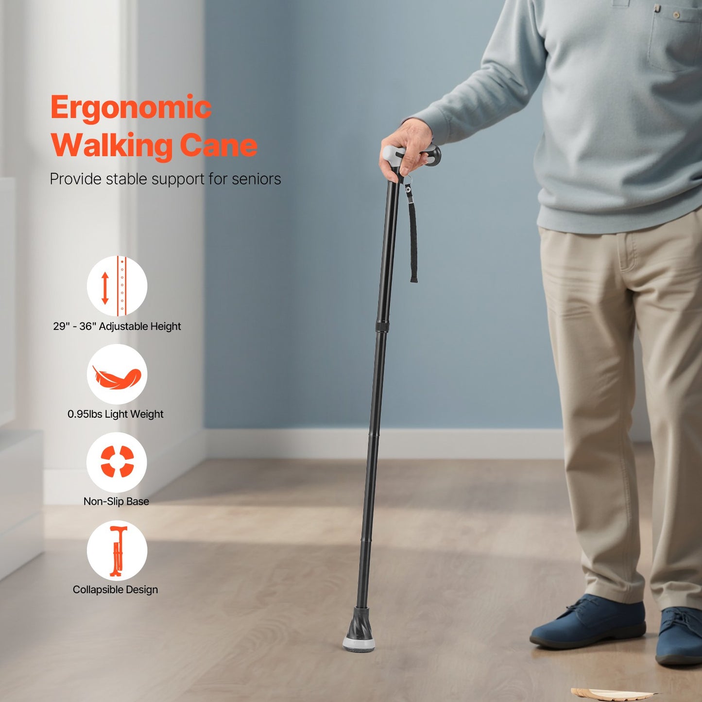 Walking Cane for Man Kvinna Folding Walking Stick 8-nivå justerbar höjd