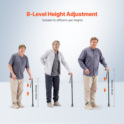 Walking Cane for Man Kvinna Folding Walking Stick 8-nivå justerbar höjd