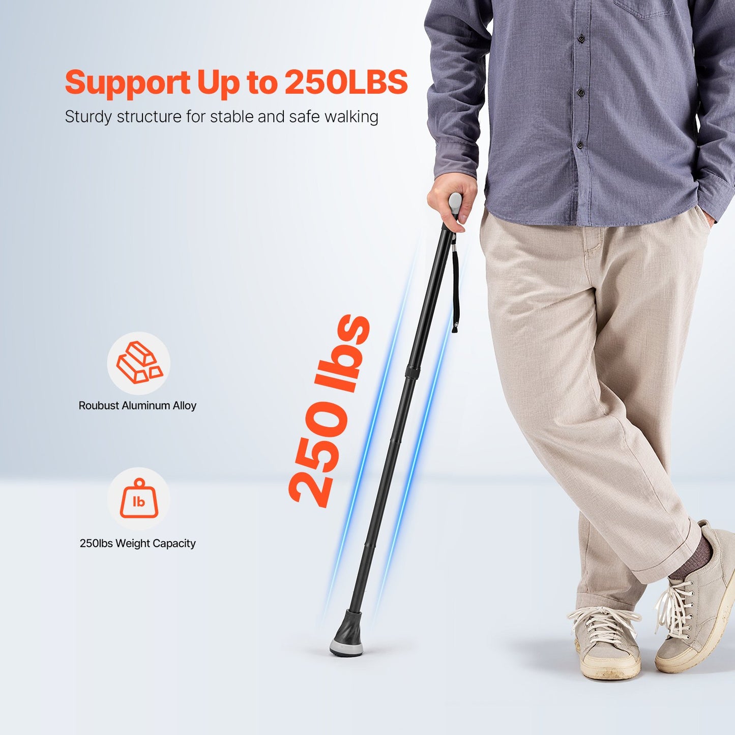 Walking Cane for Man Kvinna Folding Walking Stick 8-nivå justerbar höjd