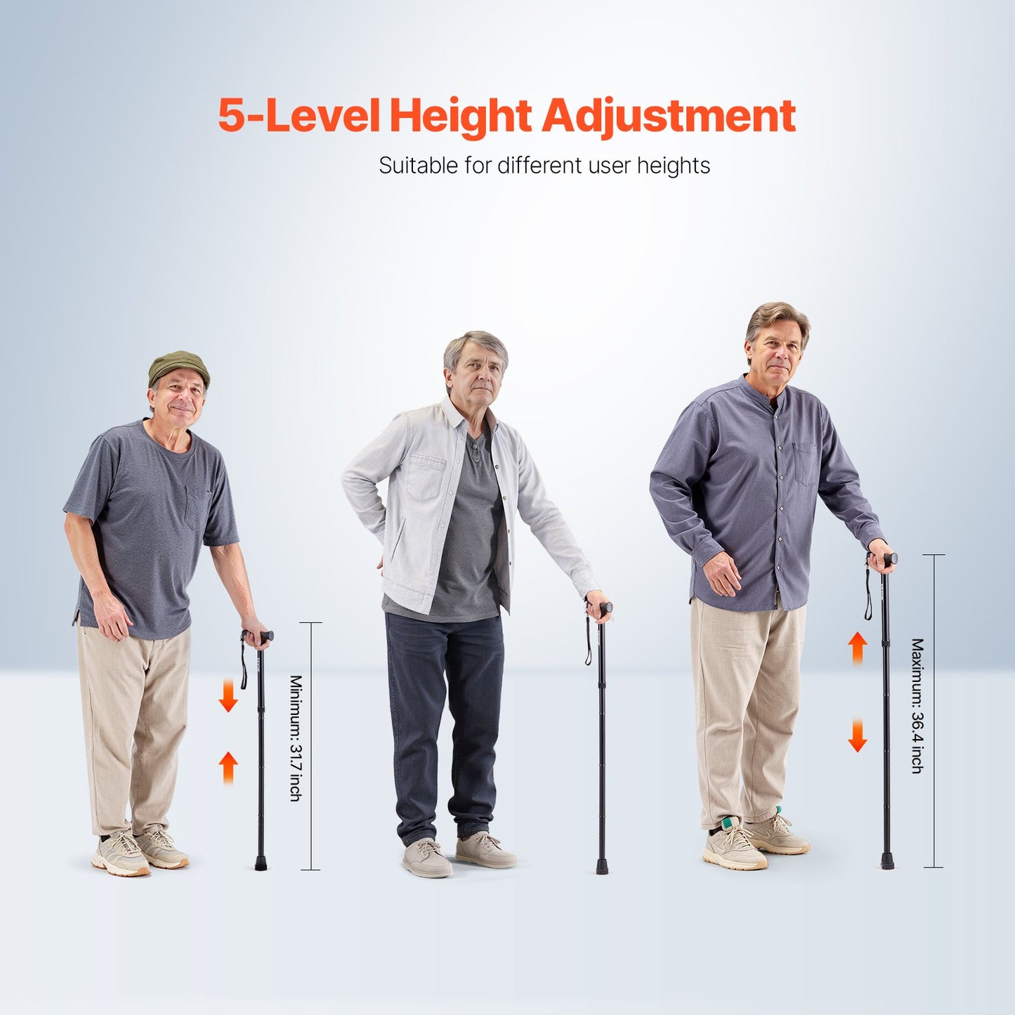 Walking Cane for Man Woman Folding Walking Stick 5-Level Adjustable Height