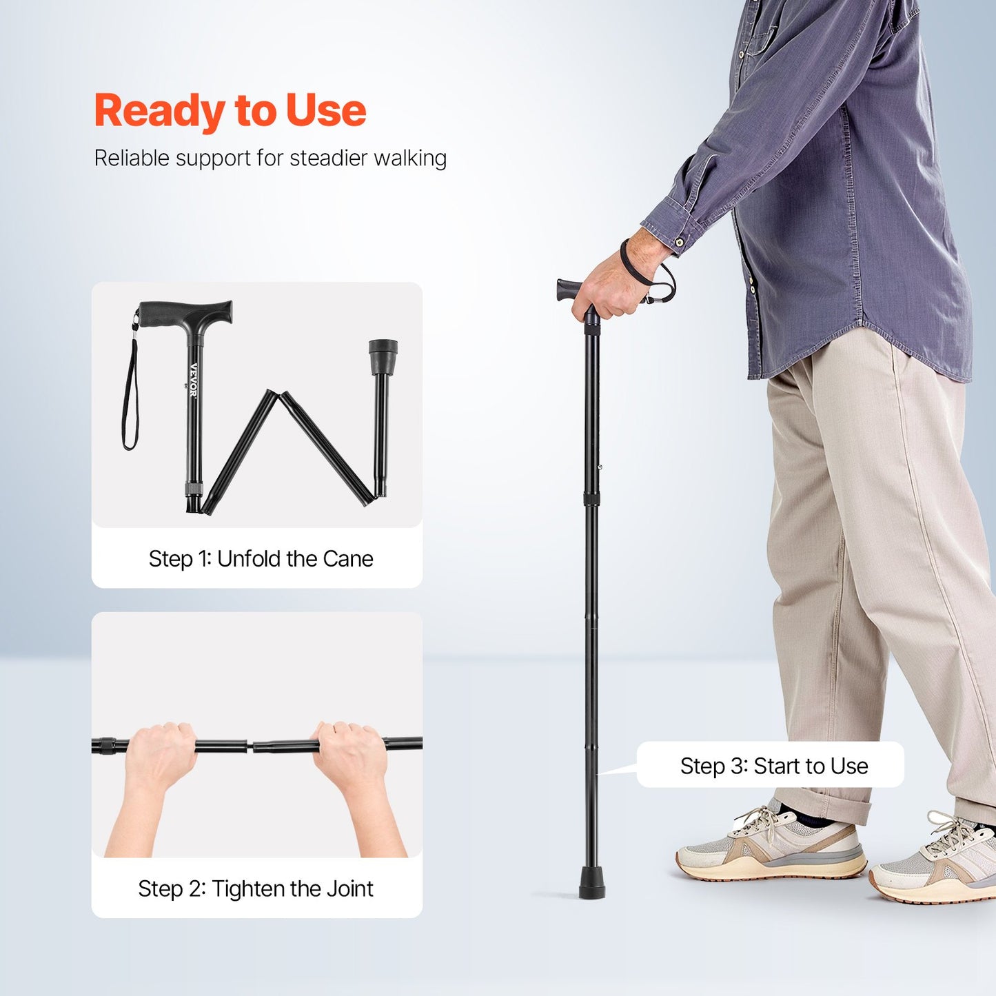 Walking Cane for Man Woman Folding Walking Stick 5-Level Adjustable Height