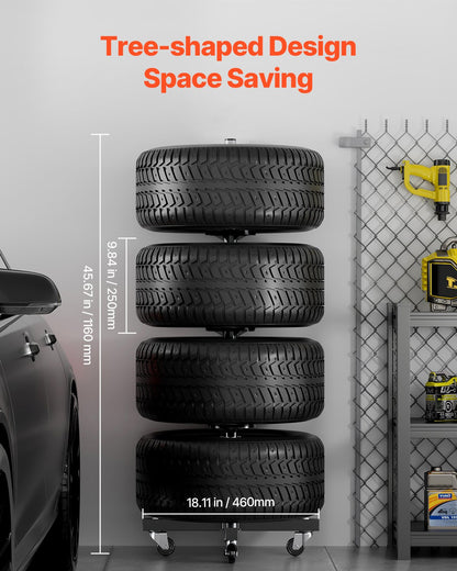 Däckställ för 4 däck med fälg Mobilt däckställ Passar upp till 225 mm brett däck