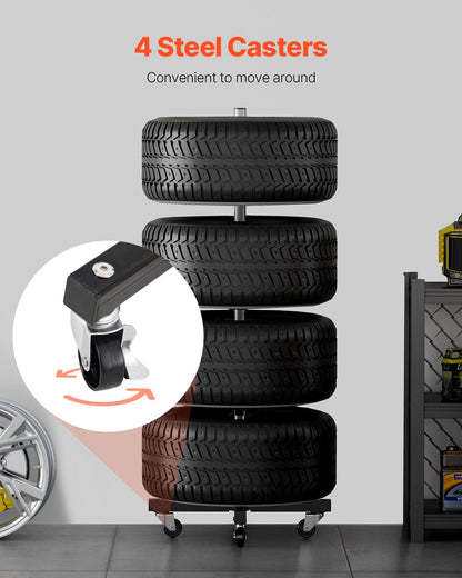 Däckställ för 4 däck med fälg Mobilt däckställ Passar upp till 225 mm brett däck