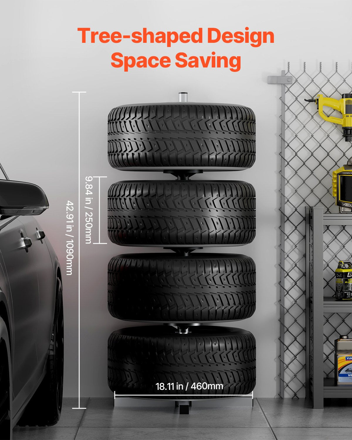 Reifenständer für 4 Reifen mit Felge Reifenhalter Passend für bis zu 225 mm breite Reifen