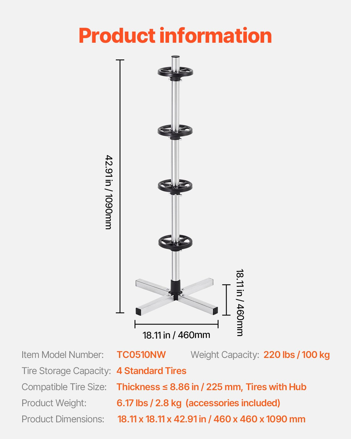 Reifenständer für 4 Reifen mit Felge Reifenhalter Passend für bis zu 225 mm breite Reifen