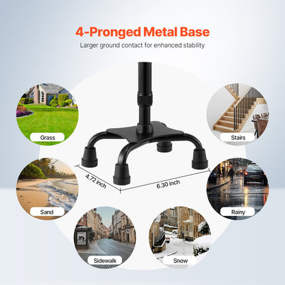 Quad Walking Cane 10-nivås höjdjusterbar käpp 4-stiftsbas