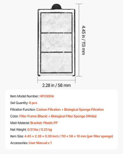 Aquarium Filter Cotton, 8 PCS Fish Tank Replacement Filter Cartridges for 2.5/3.5 Gal, Fishbowl Accessories with Multi-Layer Filtration Easy Installation, for MN-200 and MN-280 Models