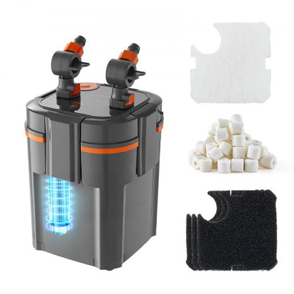 224.5GPH Canister Filter, 2-Stage External Aquarium Filter with Timed Light, Powerful Pump, Water Circulation Cleaning with Media for Large Fish Tanks & Aquariums Up to 55 Gallons, Freshwater