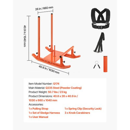 Viktkälke, Stålkraftkälke, Fitness Styrketräningskälkar för Atletisk Träning Hastighetsförbättring, Träningsutrustning med Handtag, Kompatibel med 25/51 mm Viktskivor, Orange |  EU