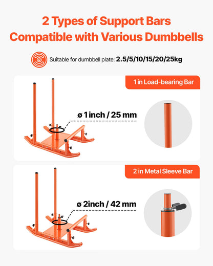 Weight Sled, Steel Power Sled, Fitness Strength Training Sleds for Athletic Exercise Speed Improvement, Workout Fitness Equipment with Handle, Compatible with 1/2 in Weight Plates, Orange