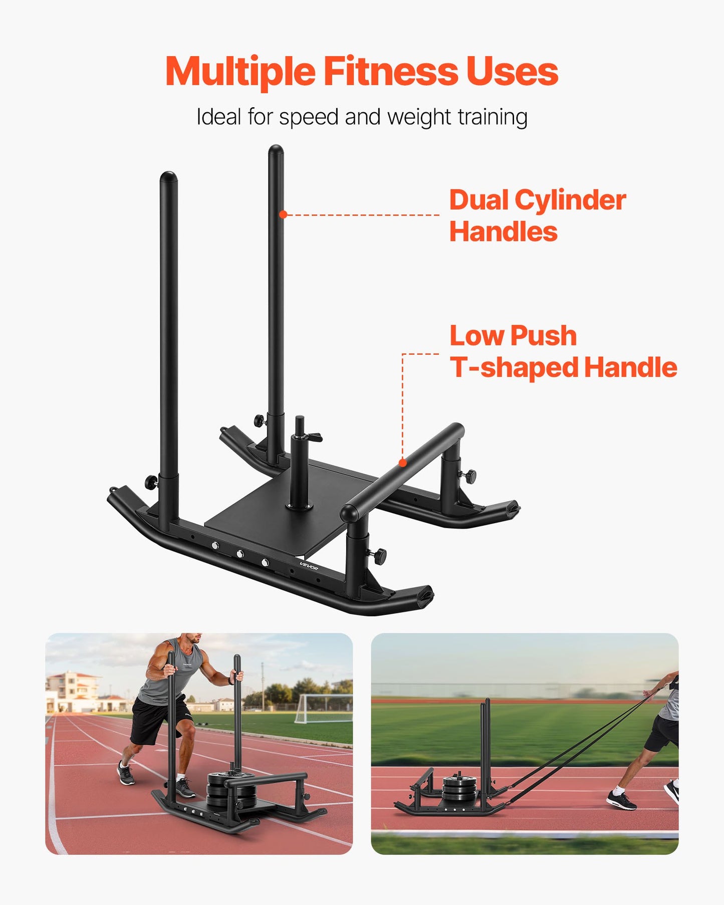 Weight Sled, Steel Power Sled, Fitness Strength Training Sleds for Athletic Exercise Speed Improvement, Workout Fitness Equipment with Handle, Compatible with 1/2 in Weight Plates, Black