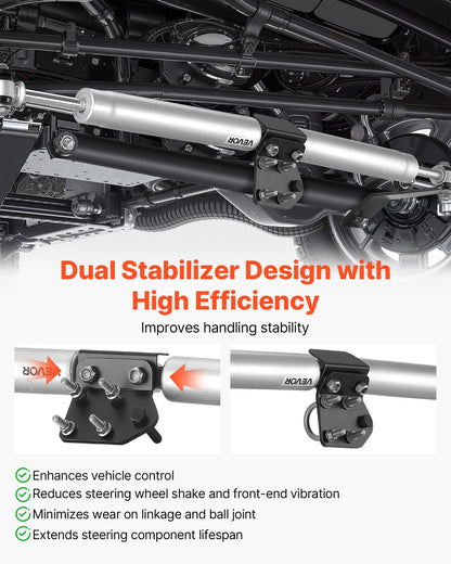 Dual Steering Stabilizer, for 2003-2012 Dodge Ram 2500/3500 4WD, Dual Steering Stabilizer Kit Fits with 2 Inches of Suspension Lift or Higher, Enhanced Control & Reduced Vibration, Easy Install