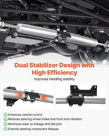 Dual Steering Stabilizer, for 2005-2024 Ford F-250/F-350 Super Duty 4WD, Dual Steering Stabilizer Kit Fits with 2 Inches of Suspension Lift or Higher, Enhanced Control and Reduced Vibration
