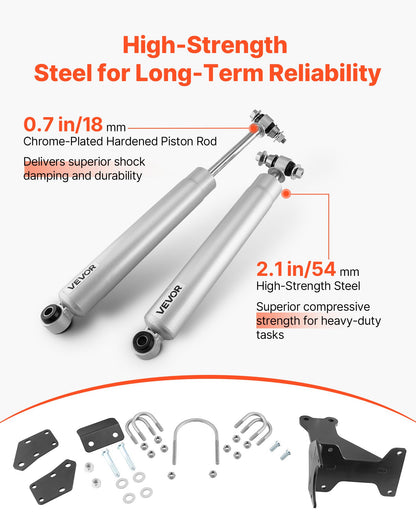 Dual Steering Stabilizer, for 2005-2024 Ford F-250/F-350 Super Duty 4WD, Dual Steering Stabilizer Kit Fits with 2 Inches of Suspension Lift or Higher, Enhanced Control and Reduced Vibration