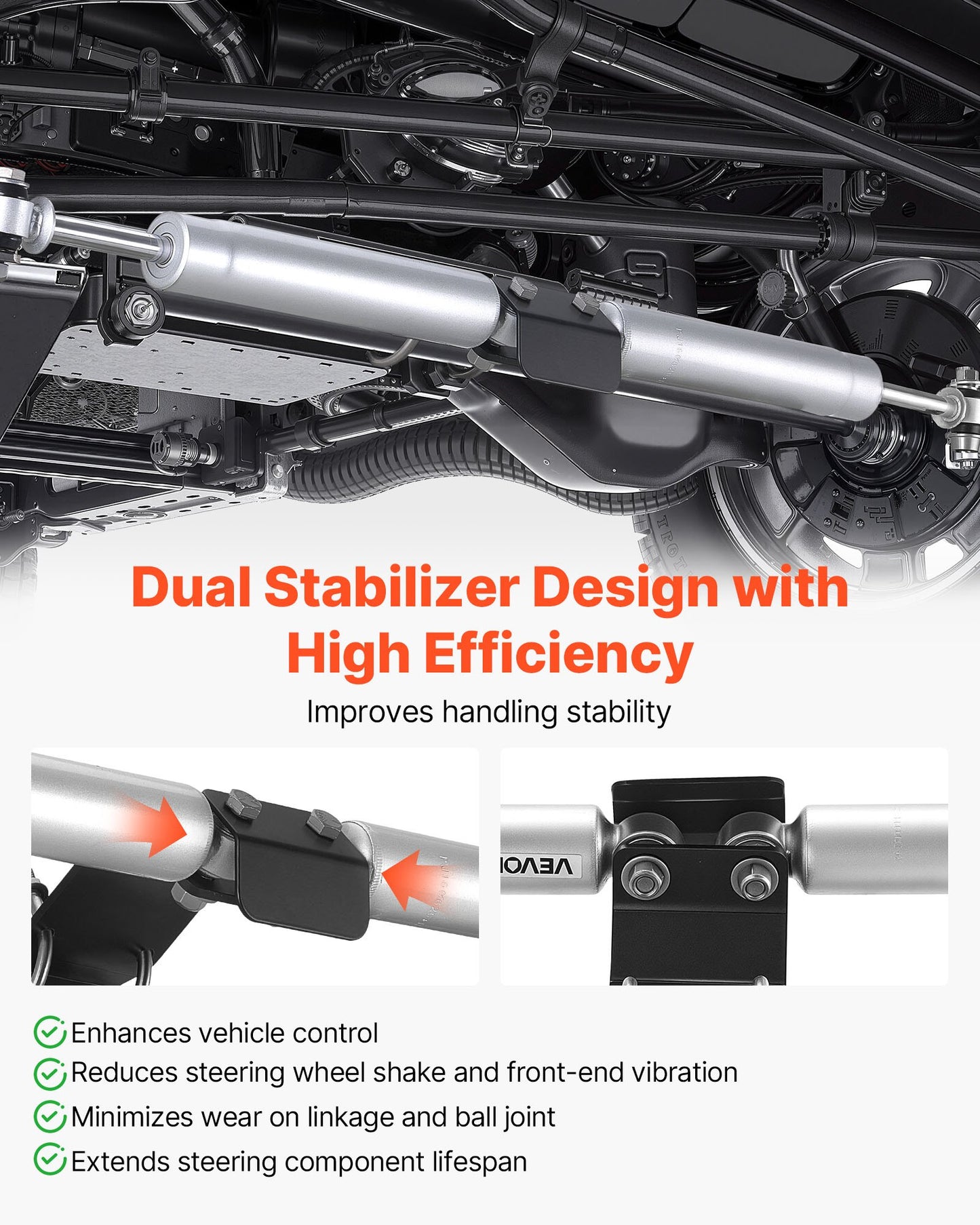 Dual Steering Stabilizer, for 2007-2018 Jeep Wrangler JK, Dual Steering Stabilizer Kit Fits with 2 Inches of Suspension Lift or Higher, Enhanced Control & Reduced Vibration, Easy Installation