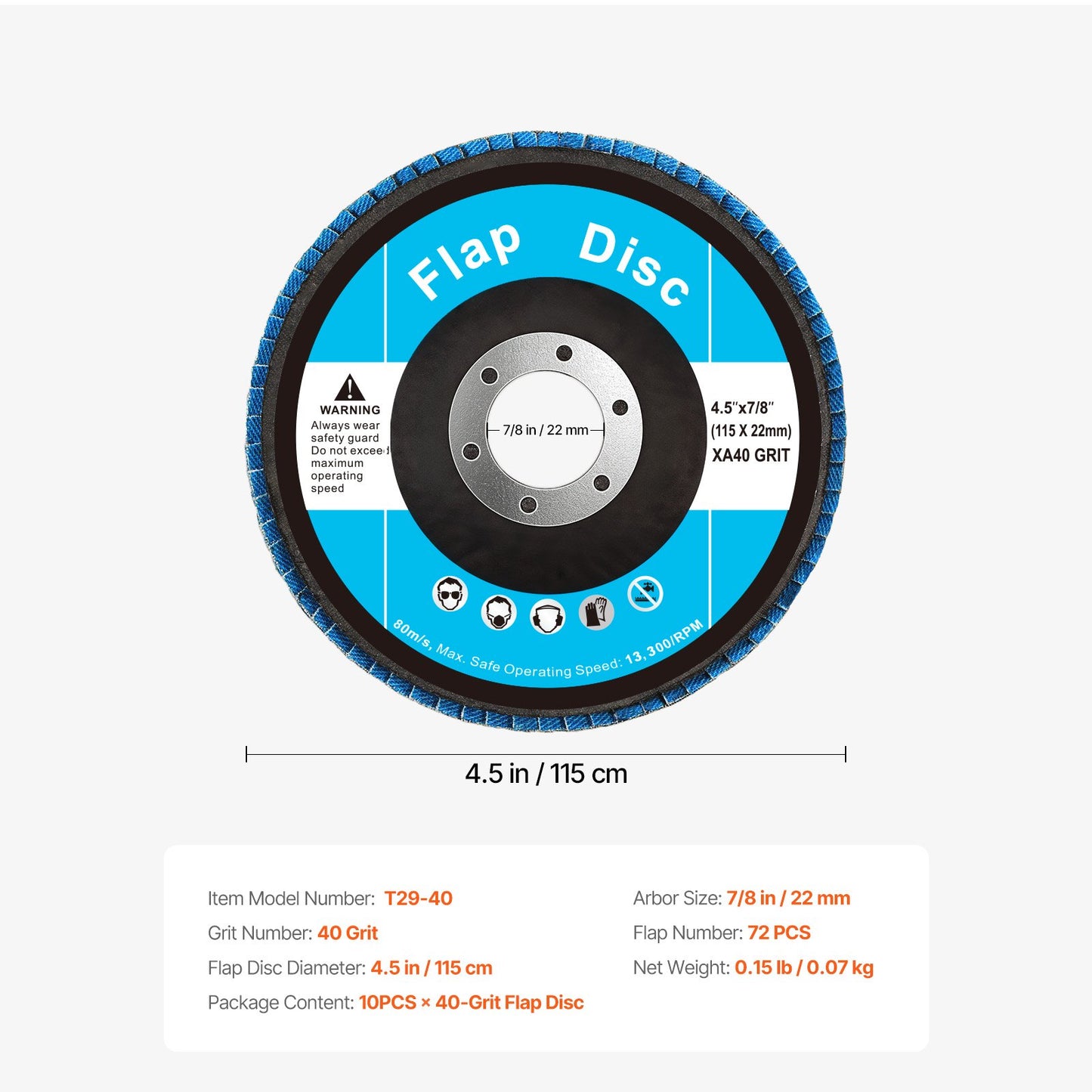 Flap Discs 40 Grit, 4-1/2" x 7/8" Flap Discs for Angle Grinder, Type 29 Zirconia Flap Sanding Disc, Bevel Type Abrasive Grinding Wheels for Deburring, Rust Removal, Sanding, Finishing (10 Pack)