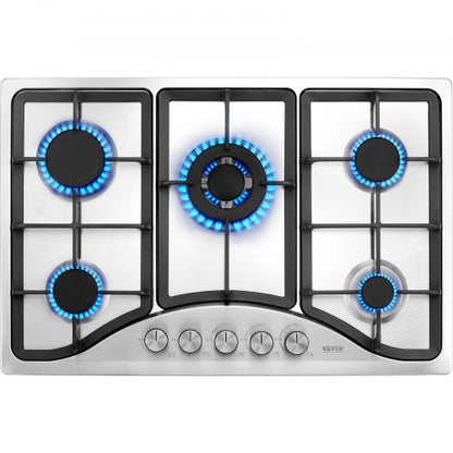 30-inch Gas Cooktop, 5 Burners Built-in Gas Stove Top, Max 12250BTU NG/LPG Convertible Stainless Steel Natural Gas Hob, with Thermocouple Protection for Camping, RV, Apartment