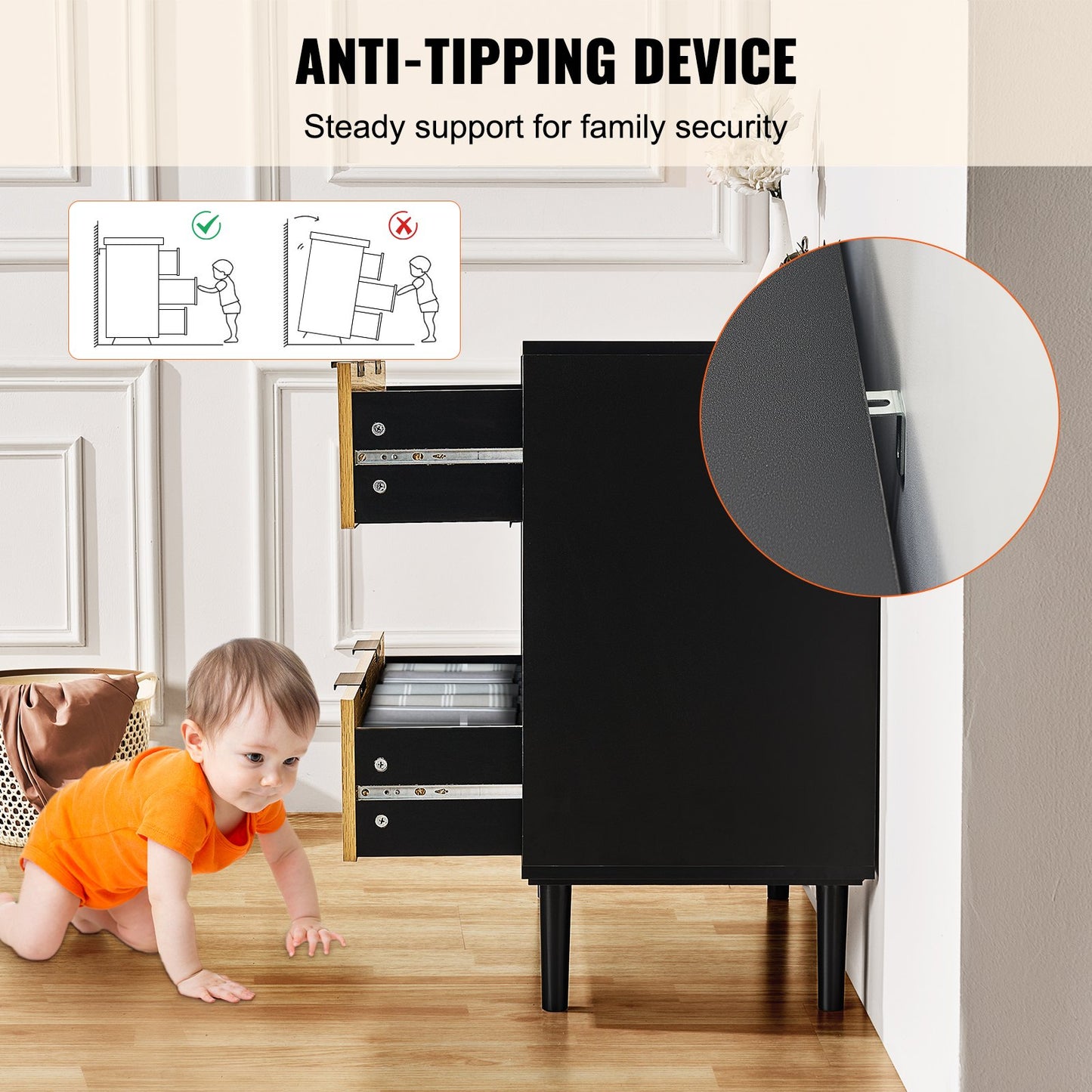 3 Drawer Rattan Dresser, Natural Rattan Closet Dresser with 3 Drawers, Modern Wood Chest Clothing Organizer & Storage Boho Dresser with Sturdy Handles & Legs, for Bedroom, Living Room & Hallway