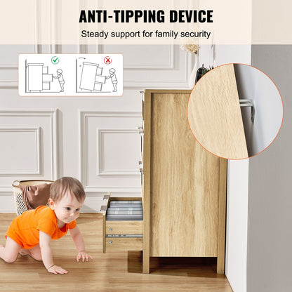 4 Drawer Rattan Dresser, Boho Dresser, Rattan Chest of Drawers with Spacious Storage, Natural Rattan Dresser for Bedroom, Living Room & Hallway,Rattan Nightstand with Sturdy Handles&Legs, Brown