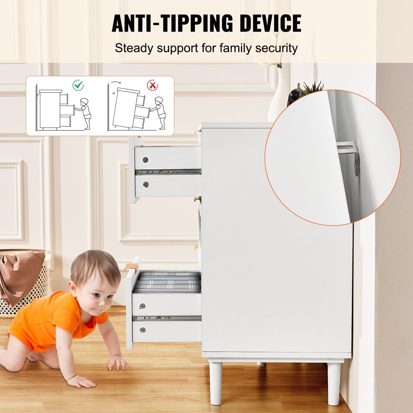 6 Drawer Rattan Dresser, Boho Dresser, Rattan Chest of Drawers with Spacious Storage, Natural Rattan Dresser for Bedroom, Living Room & Hallway,Rattan Nightstand with Sturdy Handles&Legs, White