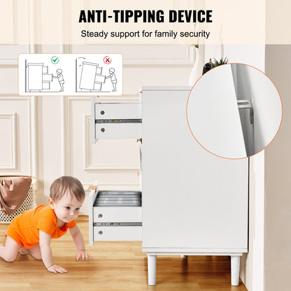 6 Drawer Rattan Dresser, Boho Dresser, Rattan Chest of Drawers with Spacious Storage, Natural Rattan Dresser for Bedroom, Living Room & Hallway,Rattan Nightstand with Sturdy Handles&Legs, White