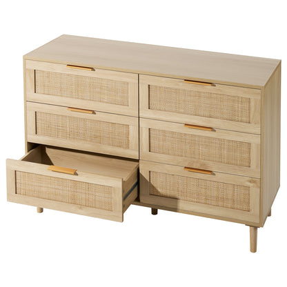 Rattan-Kommode mit Schubladen, natürlicher Rattan-Kleiderschrank, Kommode mit 6 Schubladen für Schlafzimmer