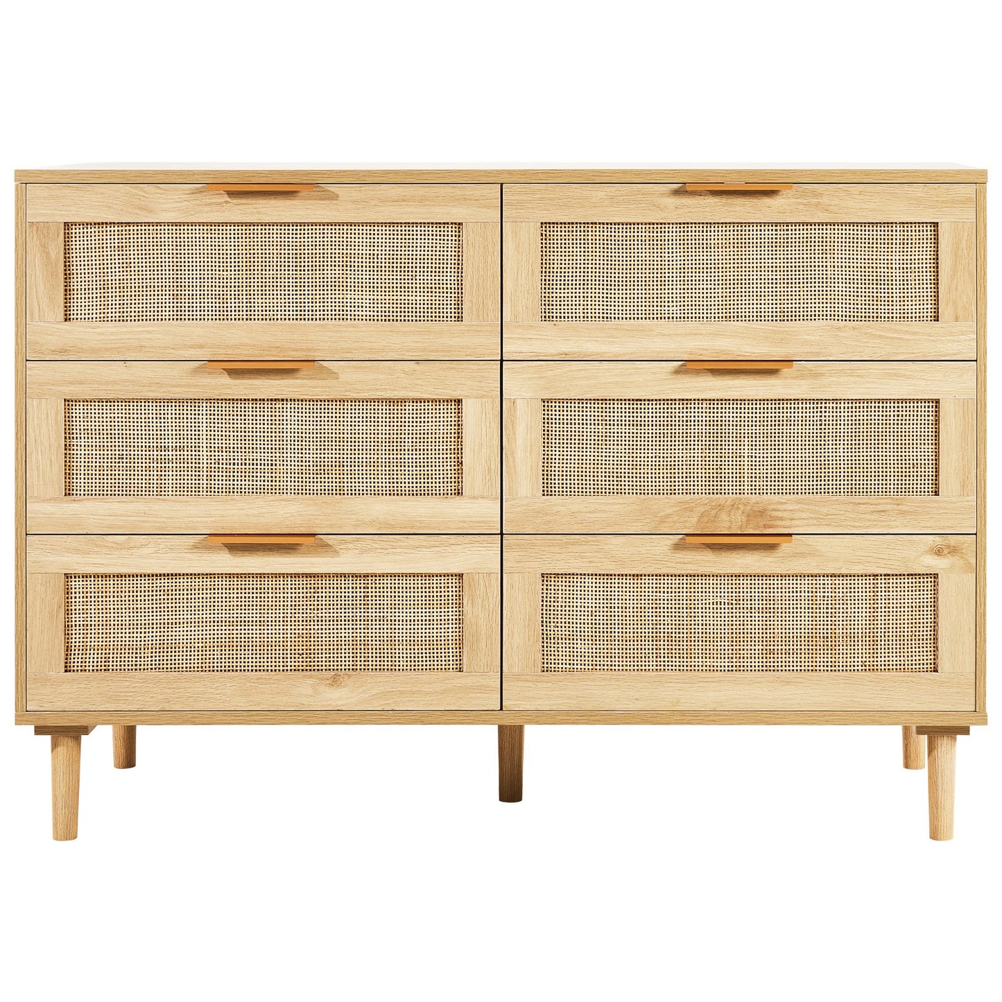 6 Drawer Rattan Dresser, Boho Dresser, Rattan Chest of Drawers with Spacious Storage, Natural Rattan Dresser for Bedroom, Living Room & Hallway,Rattan Nightstand with Sturdy Handles&Legs, Brown