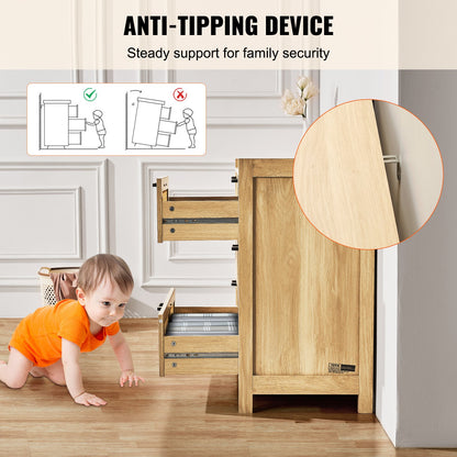 7 Drawer Rattan Dresser, Natural Rattan Wood Dressers with LED Light, Modern Wood Chest Clothing Organizer & Storage Boho Dresser with Sturdy Handles & Legs, for Bedroom, Living Room & Hallway