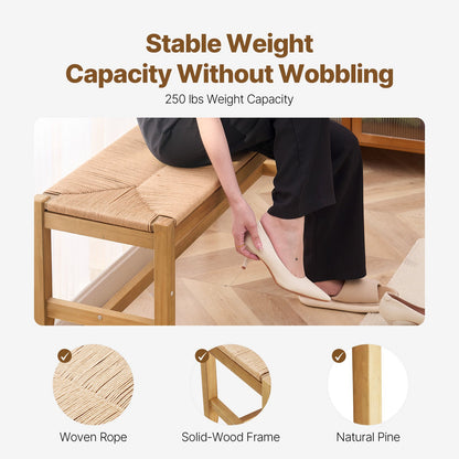 Rottingbänk träbänk 40 tum för entré, vardagsrum och sovrum