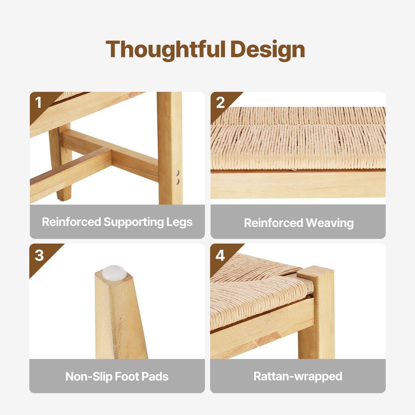 Rottingbänk träbänk 40 tum för entré, vardagsrum och sovrum