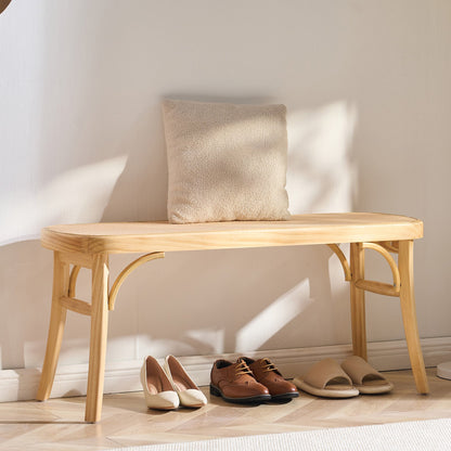 Rattan Bench, 43.3" Wooden Rattan Bench, Entrywway Bench with Oak Wood Legs, Bedroom End of Bed Boho Bench with Hand Woven Rattan, for Living Room, Kitchen