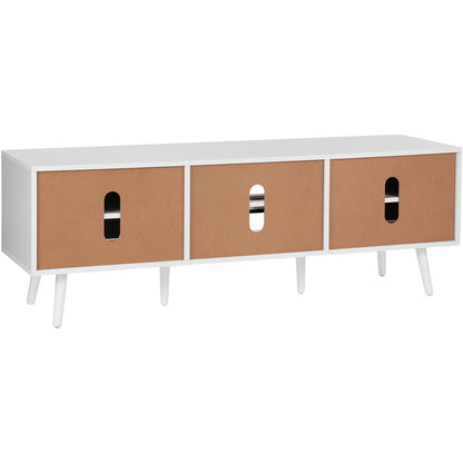 Rattan TV-Ständer für 65" Fernseher Boho TV-Ständer mit eingebauter Steckdose Weiß