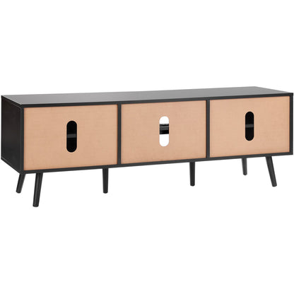 Rattan TV-ställ för 65" TV Boho TV-ställ med inbyggt uttag Svart