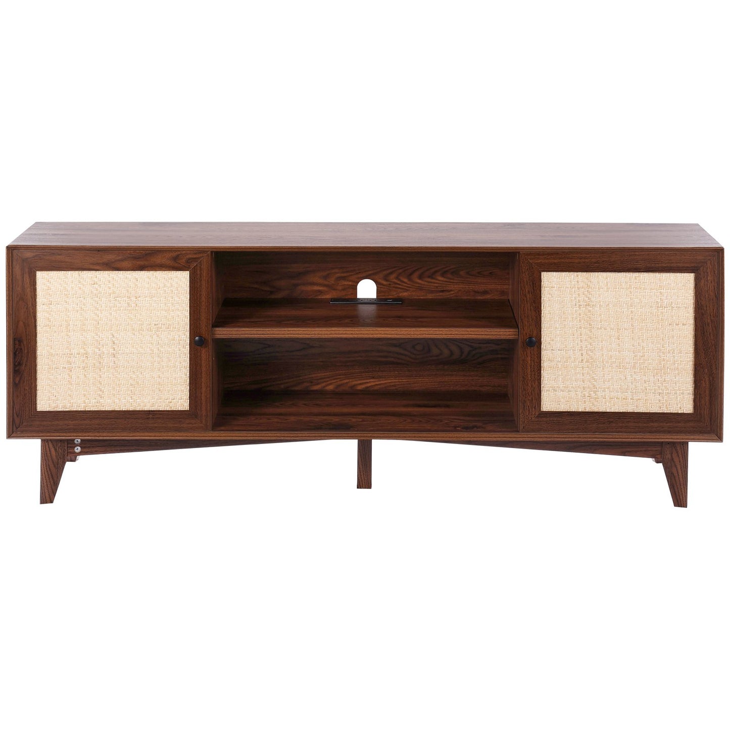 Rattan-TV-Ständer 191cm Fernseher Boho-TV-Schrank Fernsehschrank Walnuss