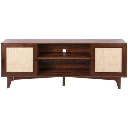 Rattan-TV-Ständer 191cm Fernseher Boho-TV-Schrank Fernsehschrank Walnuss