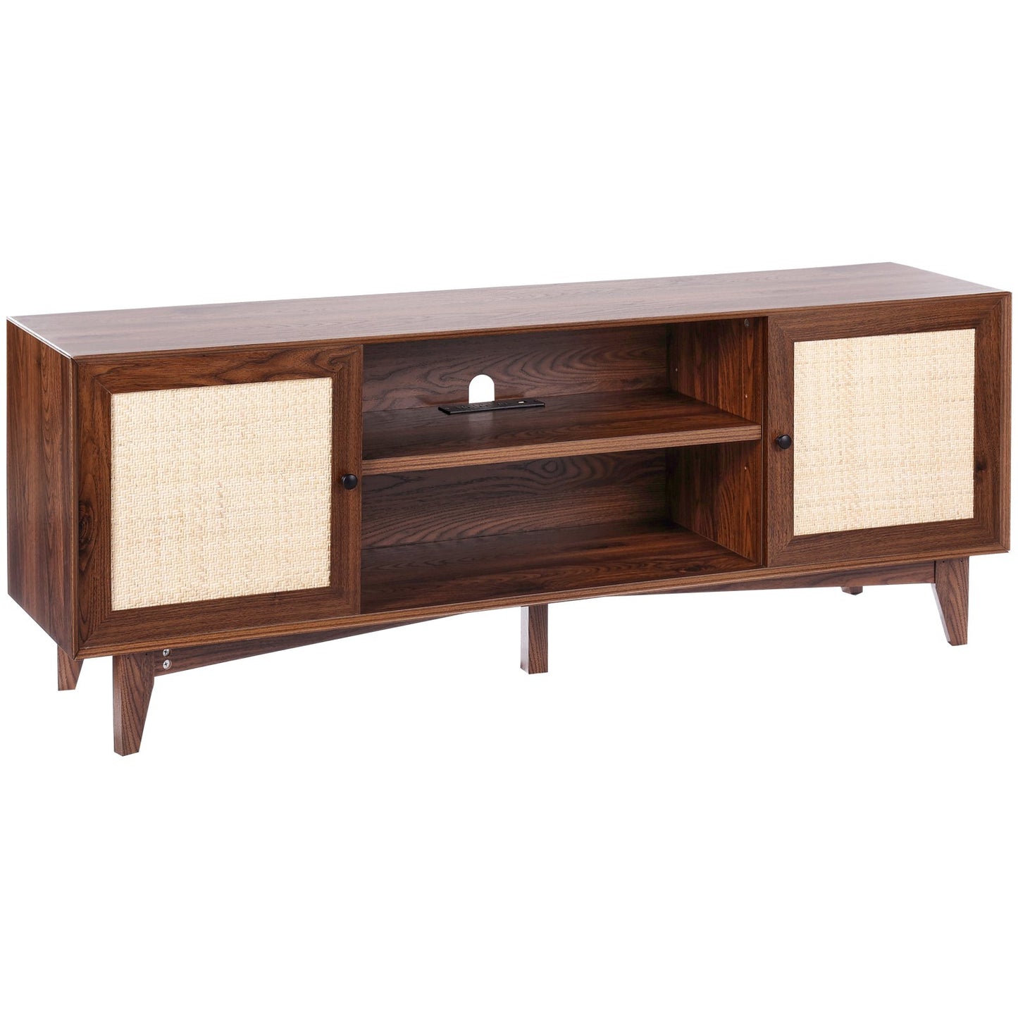Rattan-TV-Ständer 191cm Fernseher Boho-TV-Schrank Fernsehschrank Walnuss