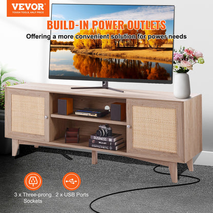Rattan-TV-Ständer 191cm Fernseher Boho-TV-Schrank Fernsehschrank Eiche