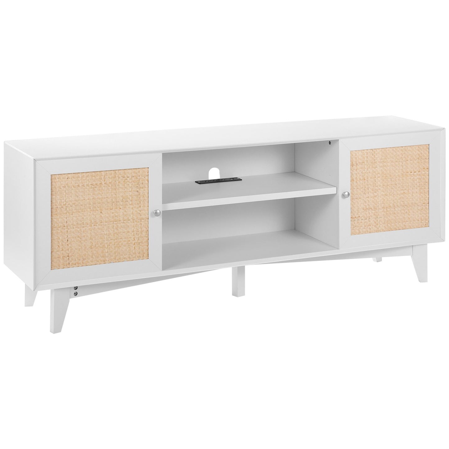 Rattan-TV-Ständer 191cm Fernseher Boho-TV-Schrank Weiß Fernsehschrank