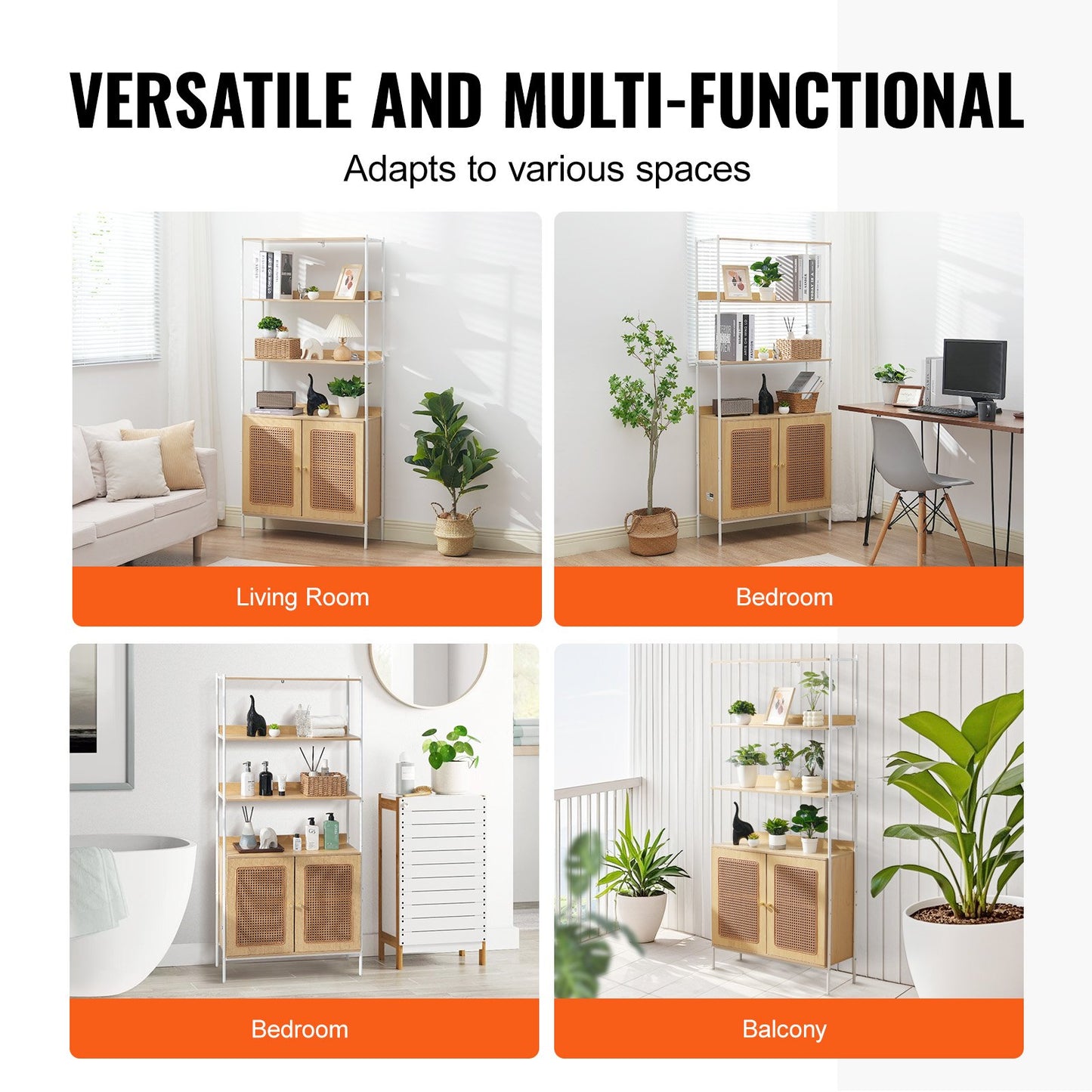 Rotting Bokhylla Stege Hylla med 2 dörrar Rektangel förvaringsställ Naturlig