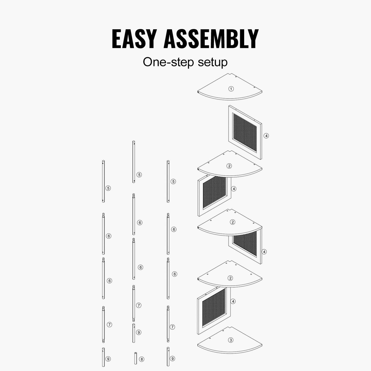 Rattan-Eckbücherregal, 5-stufiges Bambusleiter-Schmalregal, Wand-Eckregal