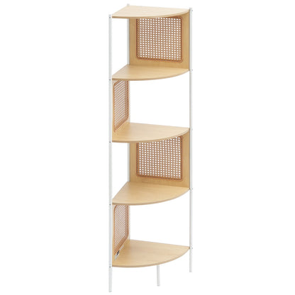 Rattan-Eckbücherregal, 5-stufiges Bambusleiter-Schmalregal, Wand-Eckregal