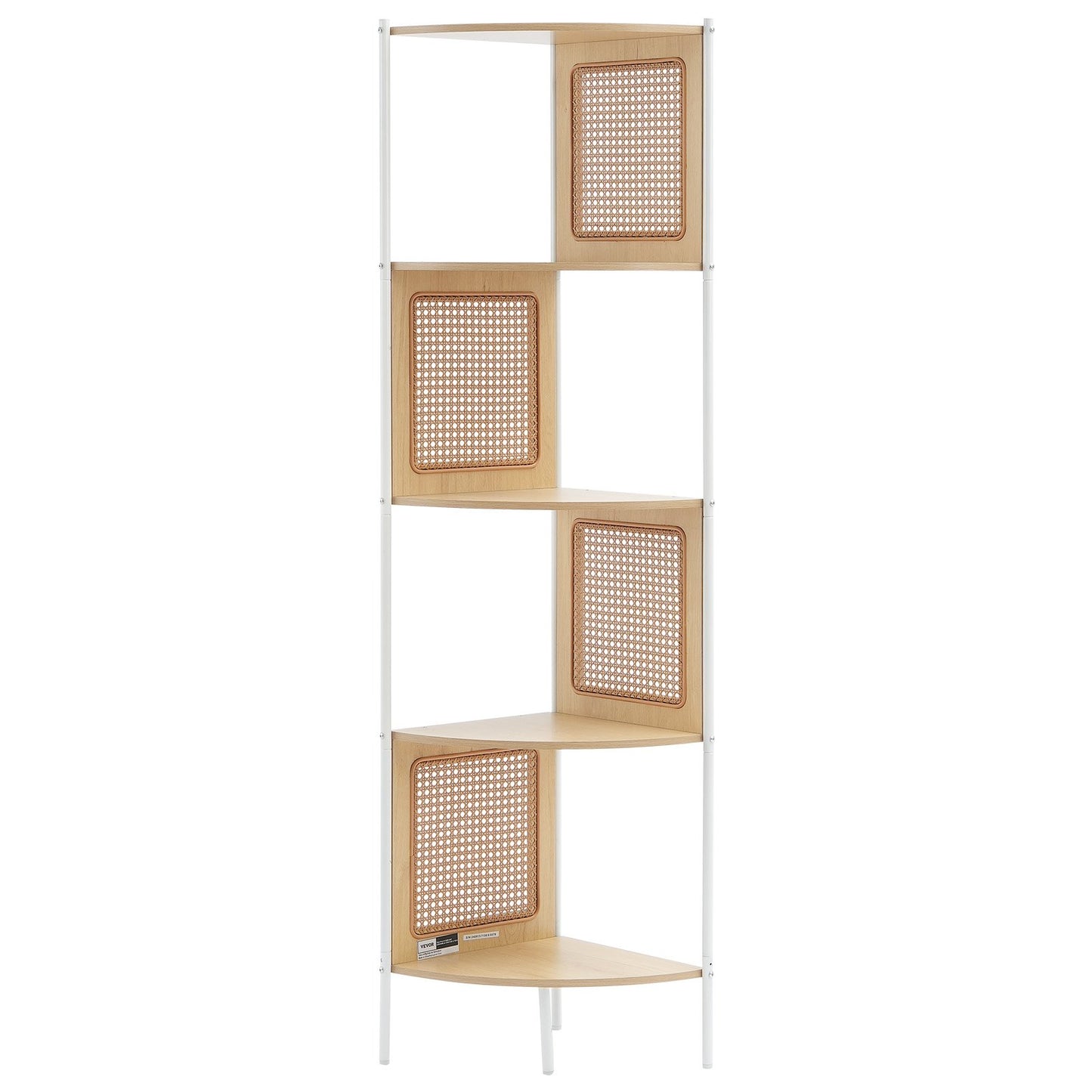 Rattan-Eckbücherregal, 5-stufiges Bambusleiter-Schmalregal, Wand-Eckregal