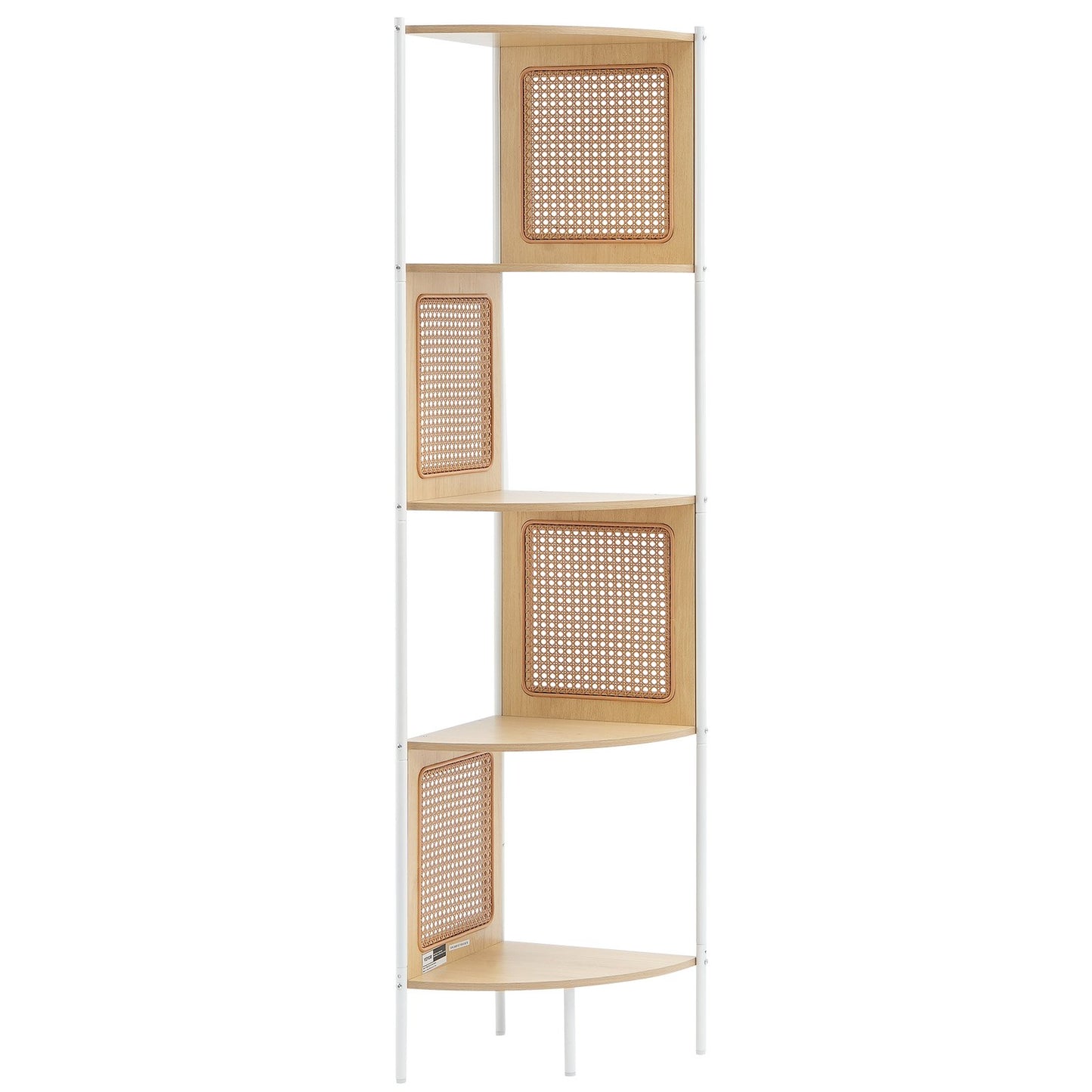 Rattan-Eckbücherregal, 5-stufiges Bambusleiter-Schmalregal, Wand-Eckregal