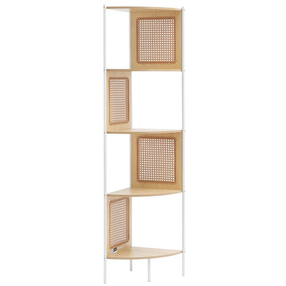 Rattan-Eckbücherregal, 5-stufiges Bambusleiter-Schmalregal, Wand-Eckregal