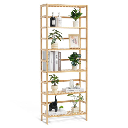 Bamboo bookshelf 6 tiers bamboo ladder bookcase rectangle storage rack