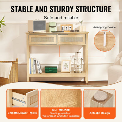 Rotting konsolbord med 2 förvaringslådor Rotting skjutdörr Naturell