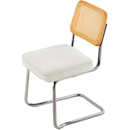 Rattan Dining Chairs Set of 2, Mid Century Modern Dining Chair, Upholstered Velvet Accent Chair with Rattan Back, Retro Dining Room Kitchen Chair for Living Room, Bedroom, Office (18.1 Inch)