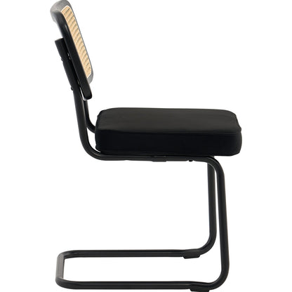 Rottingstolar, set med 2, modern matstol från mitten av århundradet, klädd sammetsstol med rygg i rotting, retro matsal köksstol för vardagsrum, sovrum, läsrum, kontor, svart